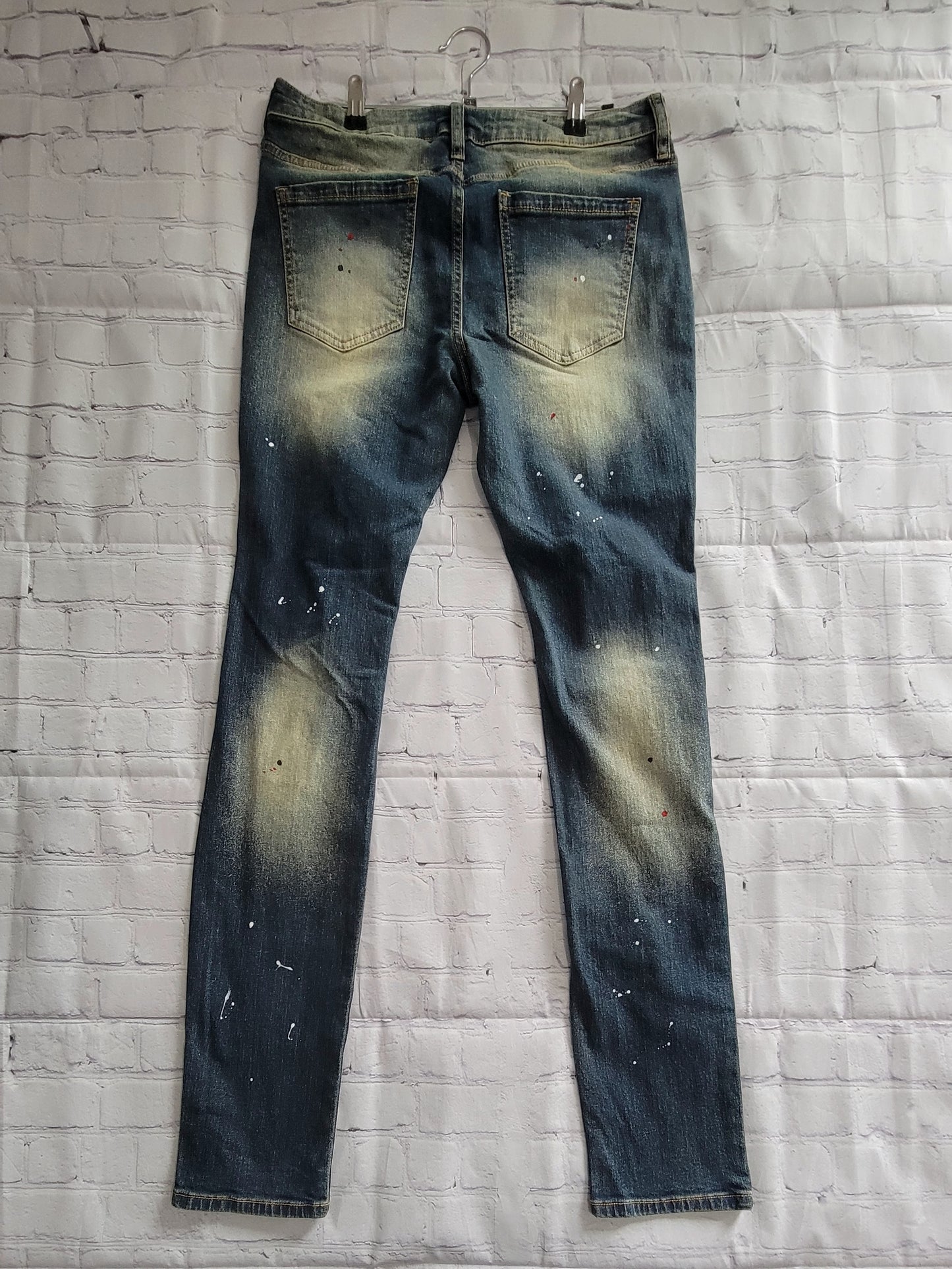 Fashion Nova Men's Stacked Skinny Distressed Paint Splattered Jeans