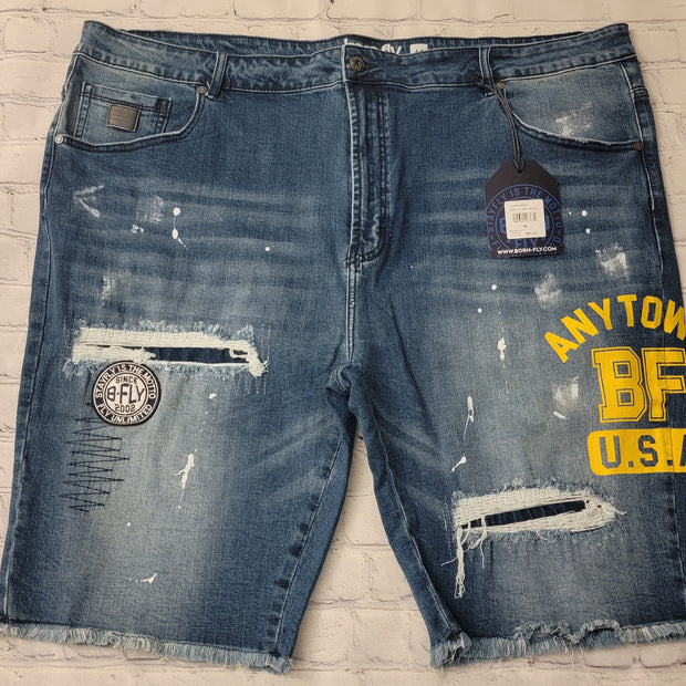 Born Fly Med Stone Wash Denim Shorts