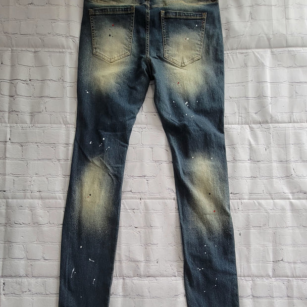 Fashion Nova Men's Stacked Skinny Distressed Paint Splattered Jeans